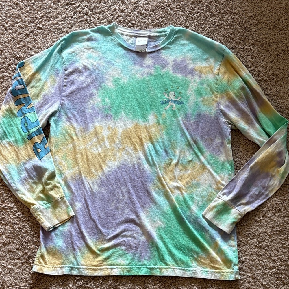 Ripndip Tie-Dye Long Sleeve Tee in Green, Purple, Yellow